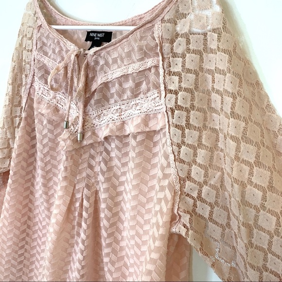 Nine West Sheer Chevron Lace Pink Boho Top - Picture 6 of 11